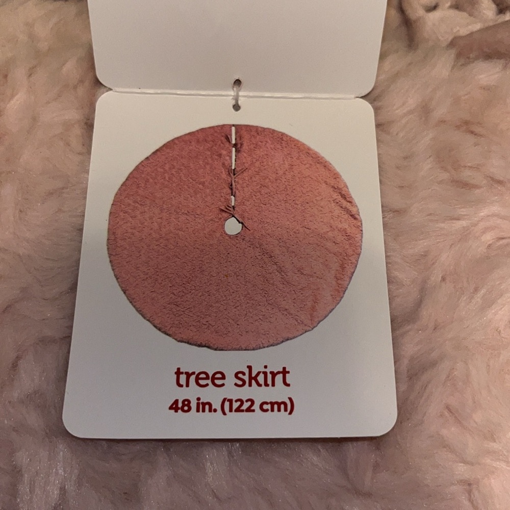December Home Pink Fur 48” Christmas Tree Skirt with Ties